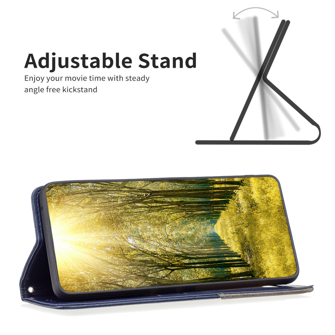Uniqkart for iPhone 15 Pro Max Stand Leather Phone Cover Card Holder Shell Imprinted Line Cell Phone Case - Blue Uniqkart for iPhone 15 Pro Max Stand Leather Phone Cover Card Holder Shell Imprinted Line Cell Phone Case - Blue
